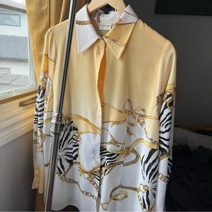 Bohemian Vintage 90s Yellow & White Chain-Print Zebra Button-Down Shirt